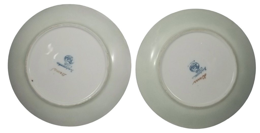Bavarian Porcelain Plate Set of Six (6) Hand Painted Pink Floral Decor