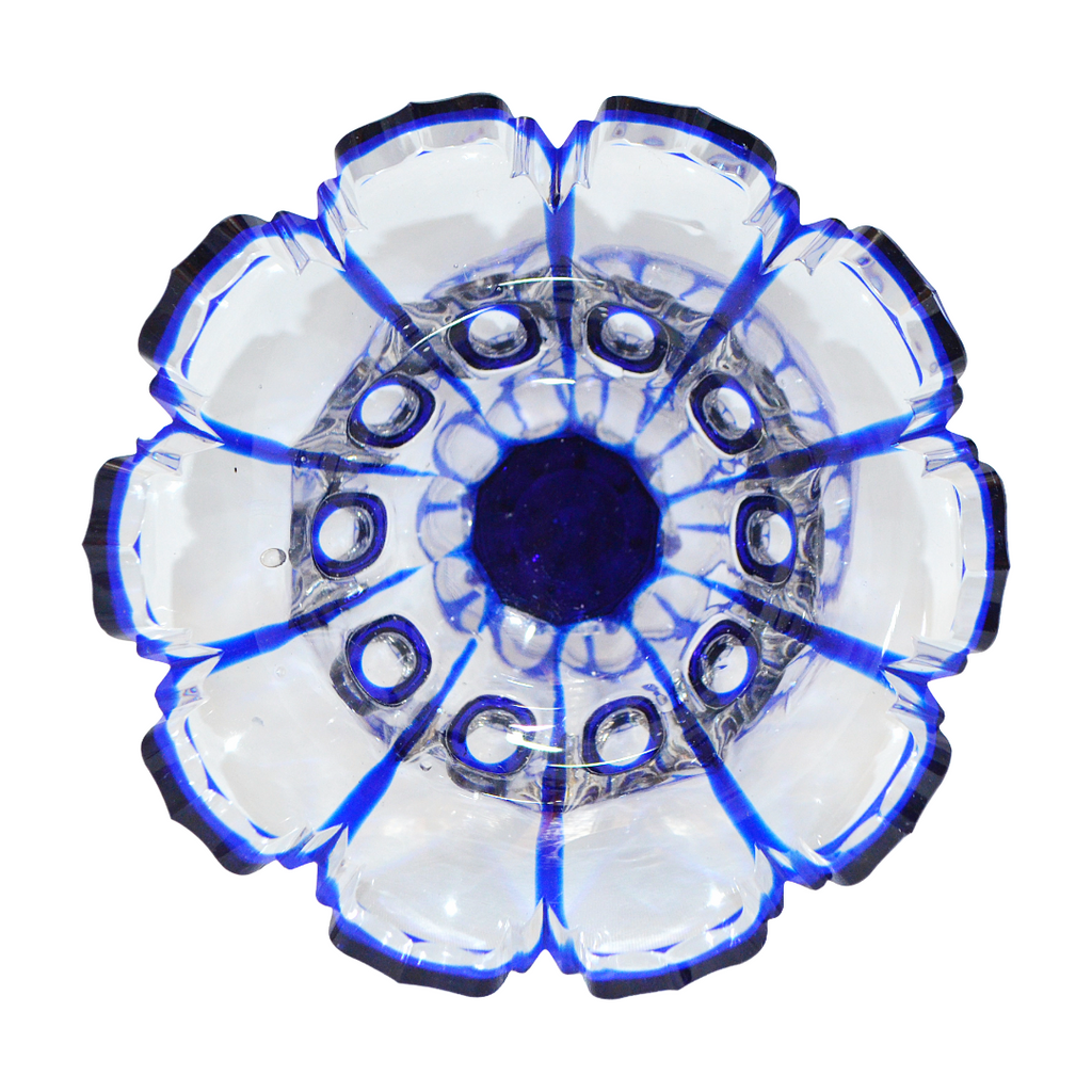 Vintage Bohemian Cobalt Blue Cut to Clear Glass Tazza Compote | Antique Czech Crystal Pedestal Centerpiece Bowl