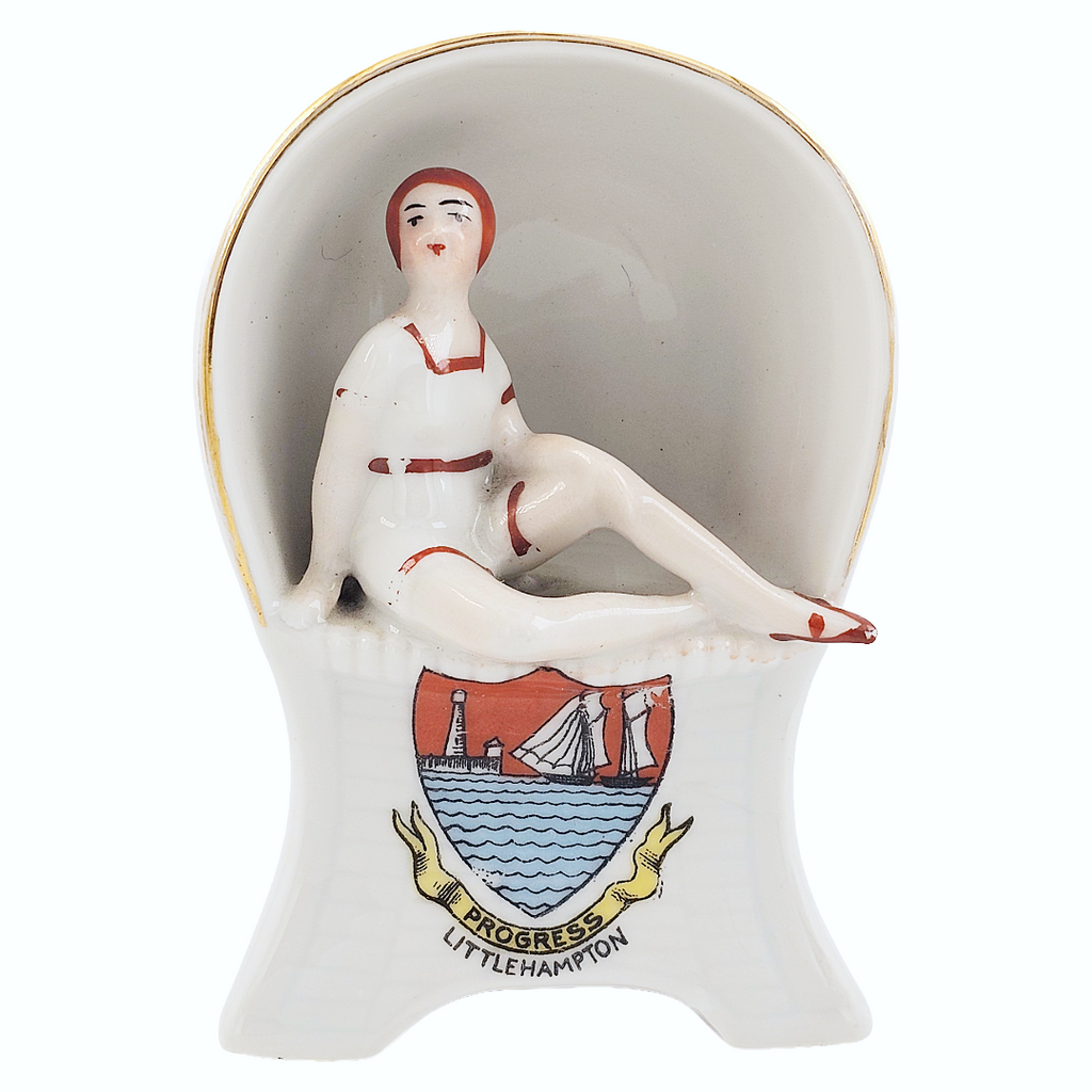 Vintage Porcelain Art Deco Era Flapper Bathing Beauty Souvenir Figurine