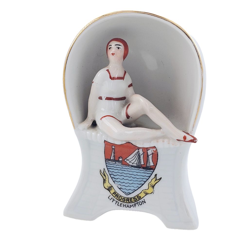 Vintage Porcelain Art Deco Era Flapper Bathing Beauty Souvenir Figurine