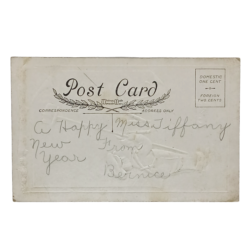 Vintage Whitney New Year Postcard Boy Hanging Jan 1st Sign