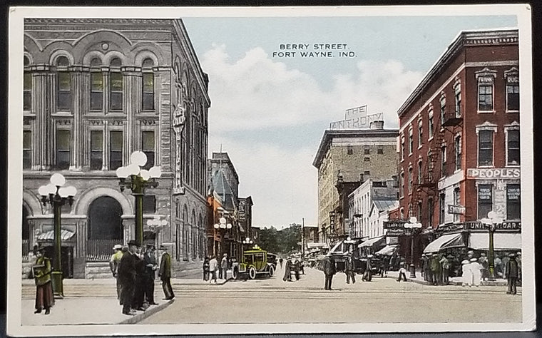 Fort Wayne Indiana Bustling Crowd on Berry St 1910s RPPC Style Postcard
