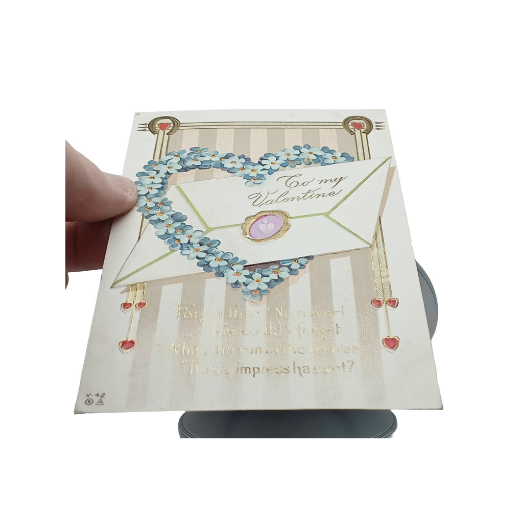 Valentine Postcard Hearts & Flowers Envelope with Gold Highlights