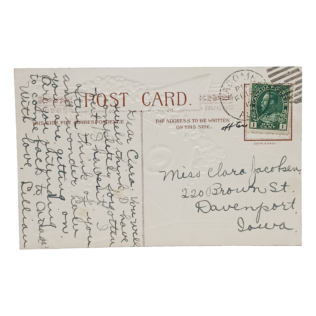 Valentine Postcard Hearts & Flowers Envelope with Gold Highlights