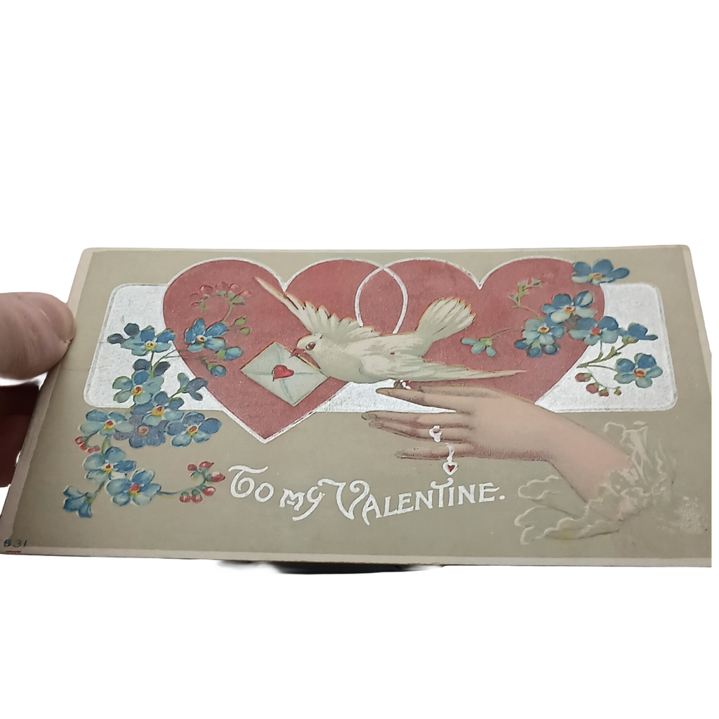Valentine Postcard Edwardian Period Dove Hearts & Flowers with Woman's Hand Series 631