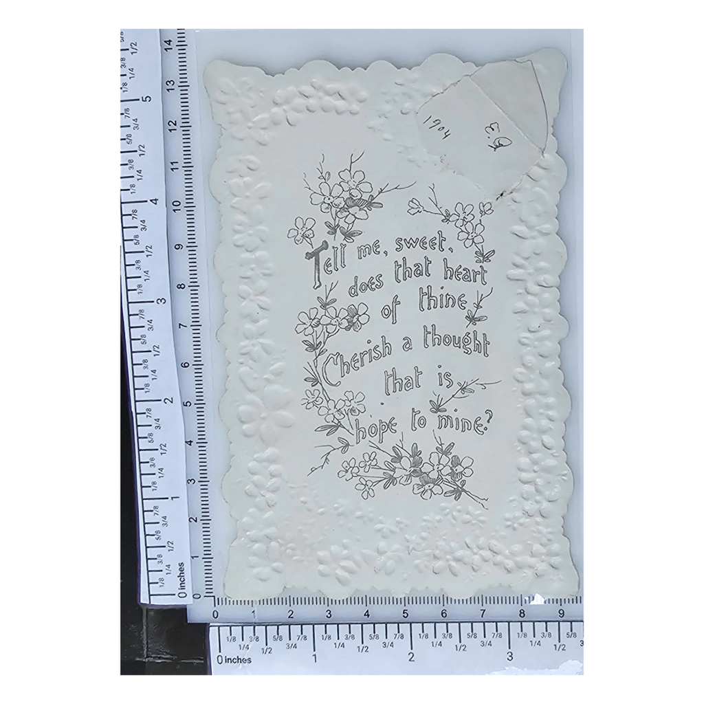 Antique German Die Cut Embossed Valentine's Card Romantic Couple w/ Flowers