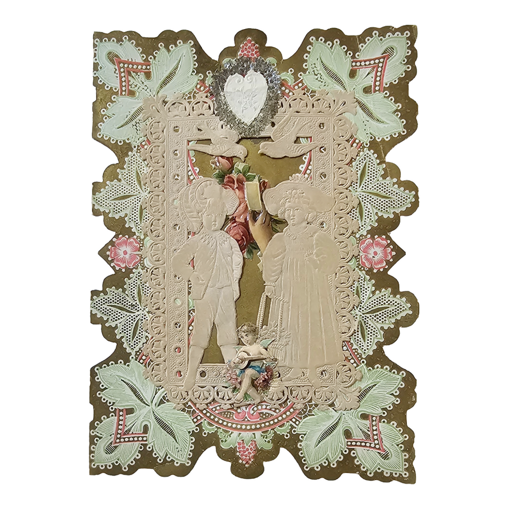 Antique German Die Cut Embossed Paper with Folding Doors of Children Valentine's Card