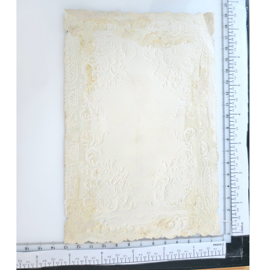 Antique 1800s German Die Cut Embossed Valentine's Card Woman with Flowers