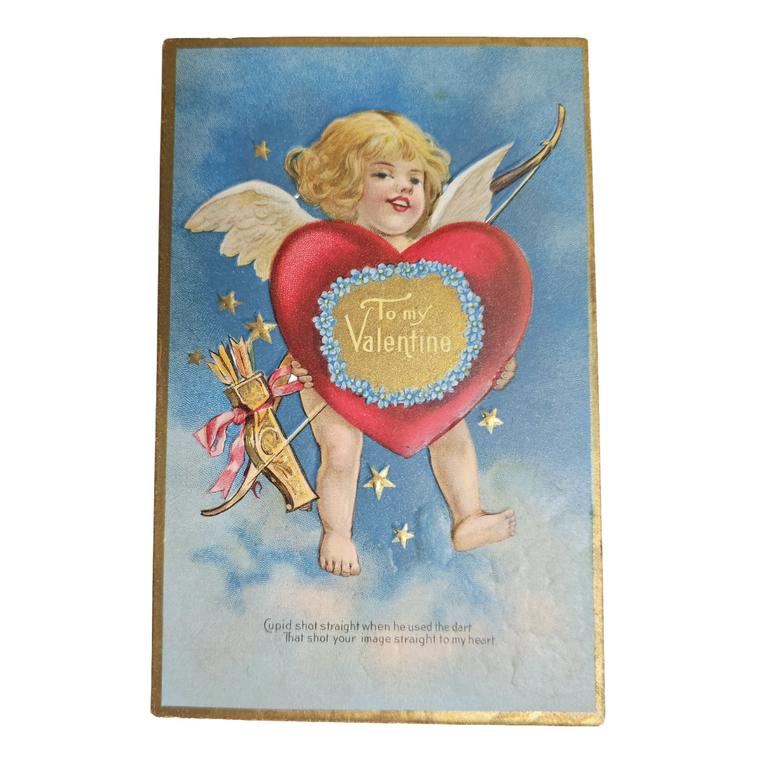Vintage Valentine Postcard Cupid Cherub Heart & Bow Antique Series 1