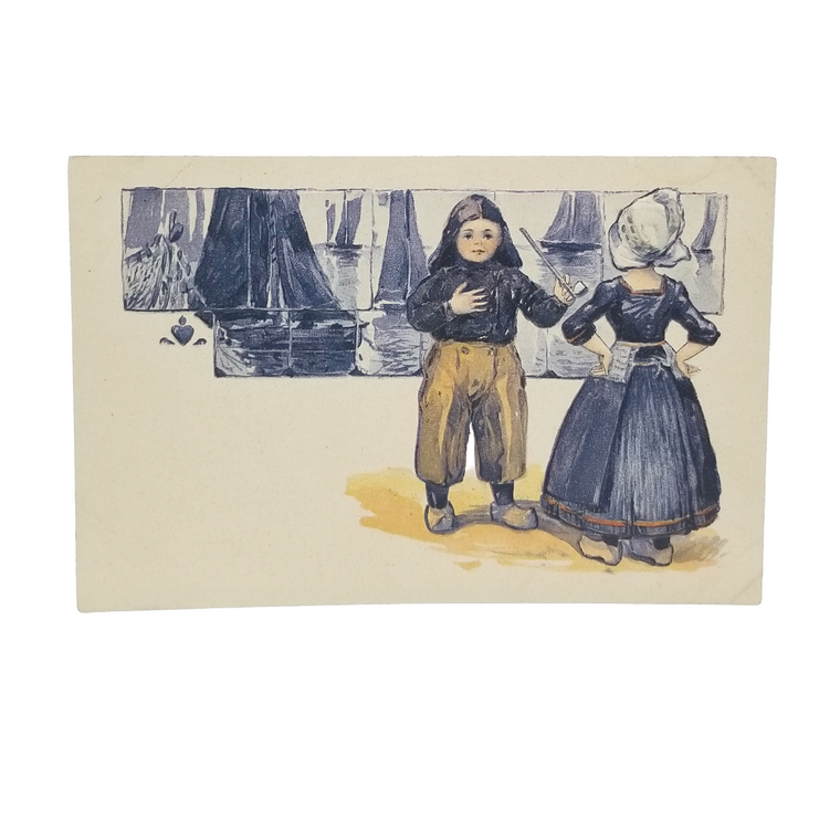 Dutch Children Boy Girl with Sailboats Delft Blue PFB Series 3939