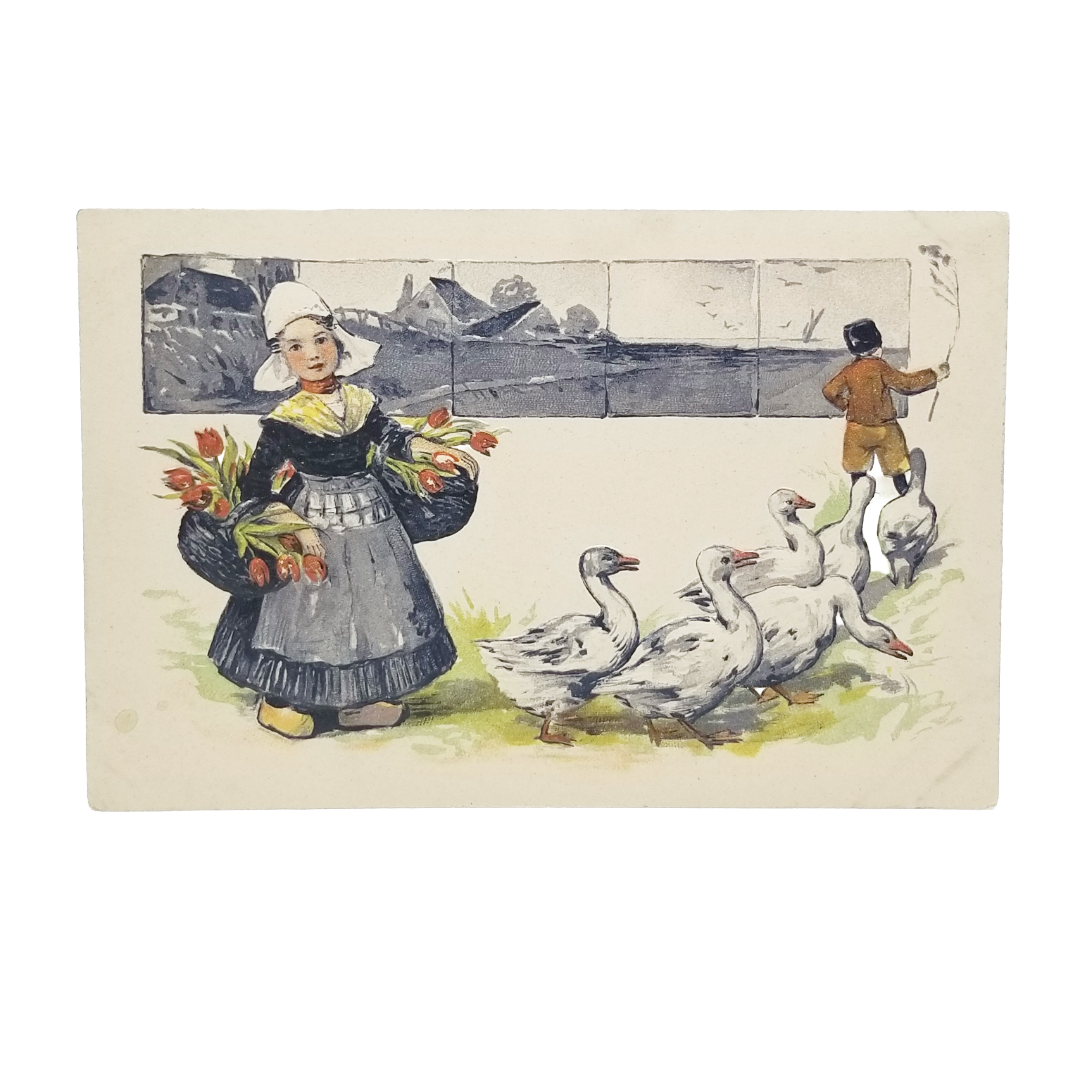Dutch Children with Geese Delft Blue PFB Series 3939