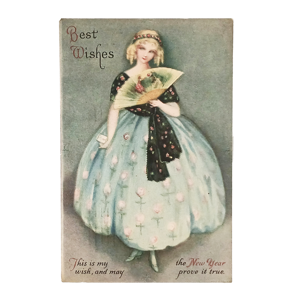 Ellen Clapsaddle New Year's Postcard Woman in Blue Wolf Publishing