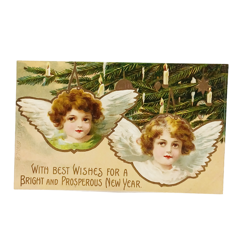 New Year's Postcard Artist Clapsaddle Angel Cherubs Tree Decorations Series 788