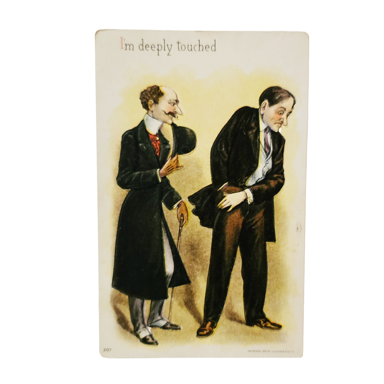 Vintage Postcard I'm Deeply Touched Fancy Dressed Men in Conversation