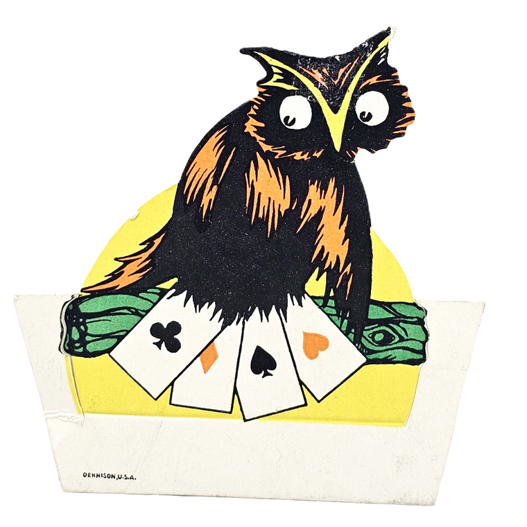 Rare 1920s Art Deco Vintage Dennison Halloween Die Cut Place Card – Fortune Telling Owl