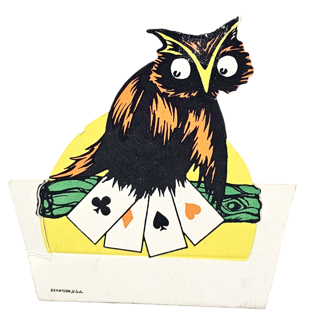 Rare 1920s Art Deco Vintage Dennison Halloween Die Cut Place Card – Fortune Telling Owl