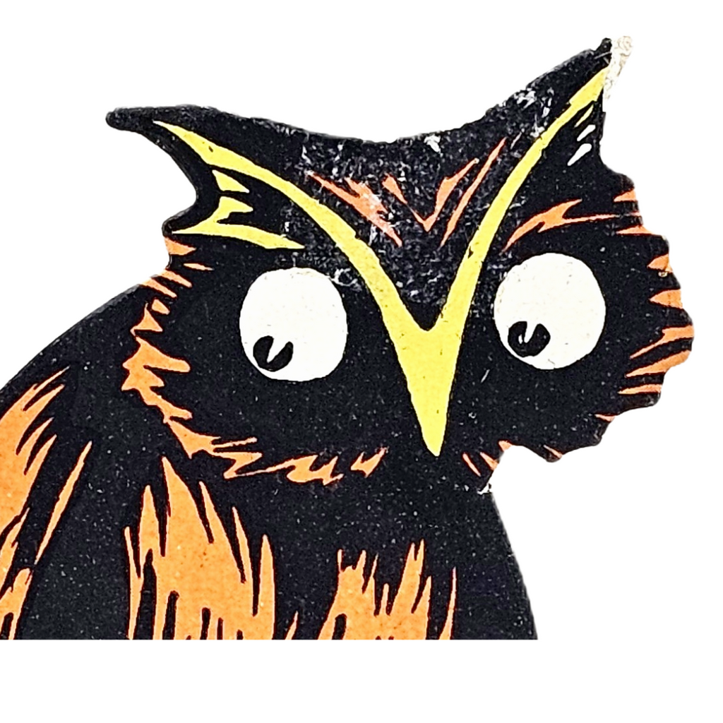 Rare 1920s Art Deco Vintage Dennison Halloween Die Cut Place Card – Fortune Telling Owl