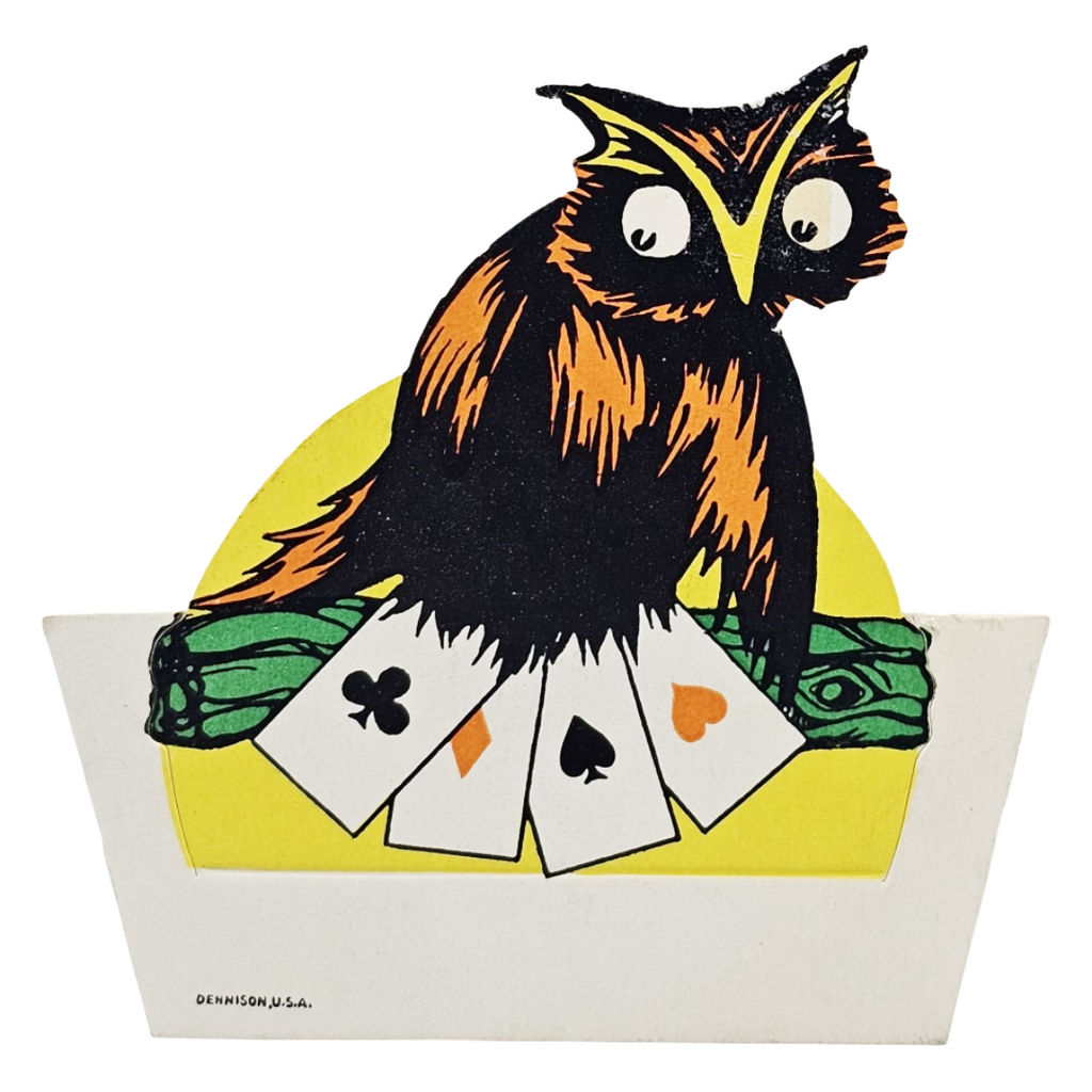 Rare 1920s Art Deco Vintage Dennison Halloween Die Cut Place Card – Fortune Telling Owl