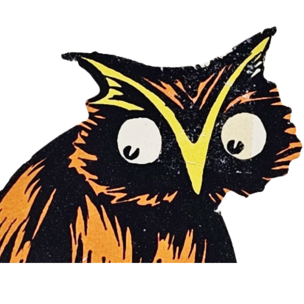 Rare 1920s Art Deco Vintage Dennison Halloween Die Cut Place Card – Fortune Telling Owl