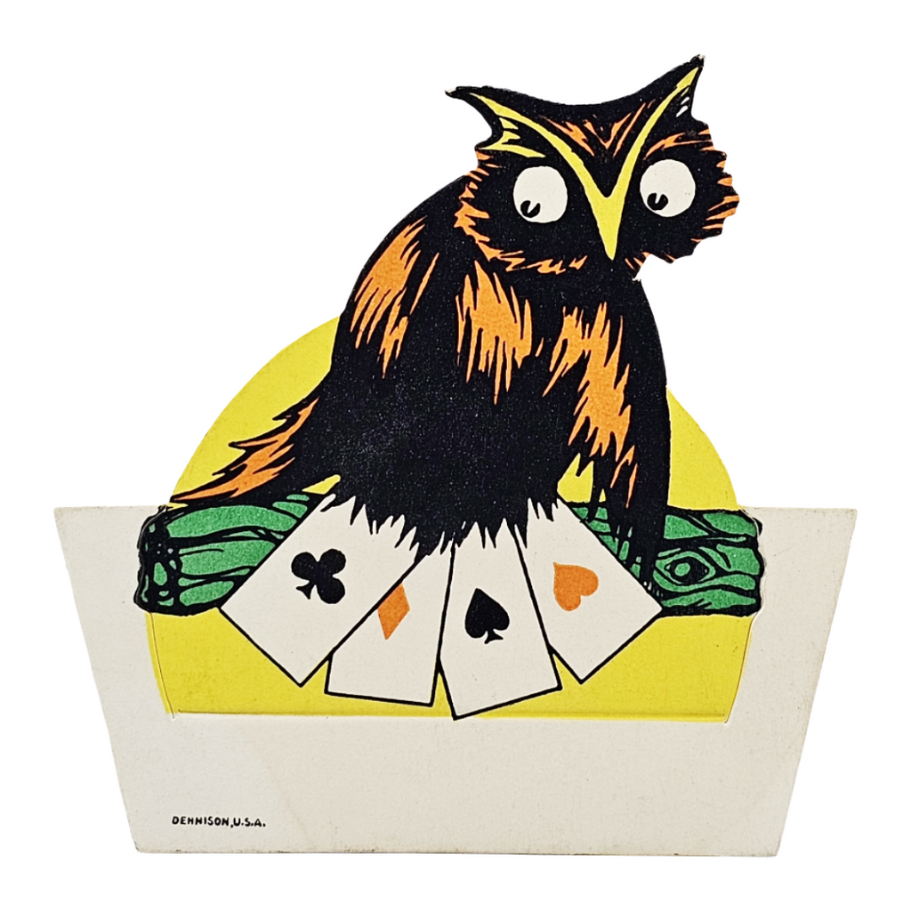 Rare 1920s Art Deco Vintage Dennison Halloween Die Cut Place Card – Fortune Telling Owl