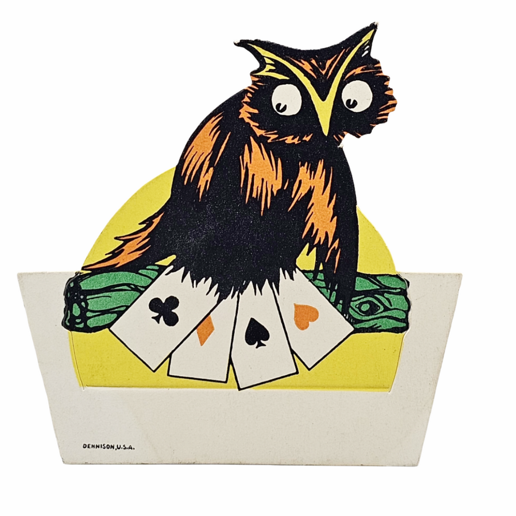 Rare 1920s Art Deco Vintage Dennison Halloween Die Cut Place Card – Fortune Telling Owl