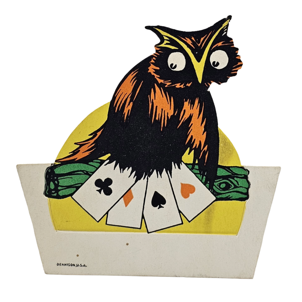 Rare 1920s Art Deco Vintage Dennison Halloween Die Cut Place Card – Fortune Telling Owl