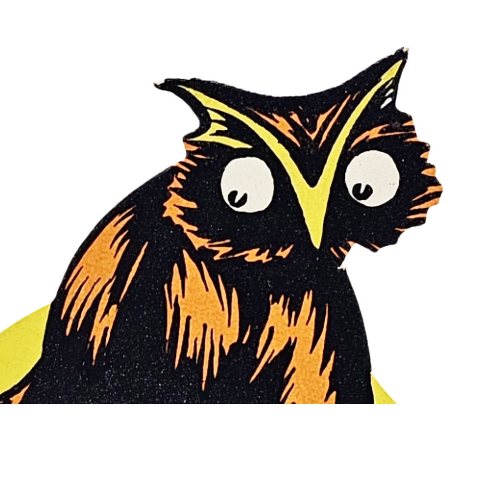 Rare 1920s Art Deco Vintage Dennison Halloween Die Cut Place Card – Fortune Telling Owl
