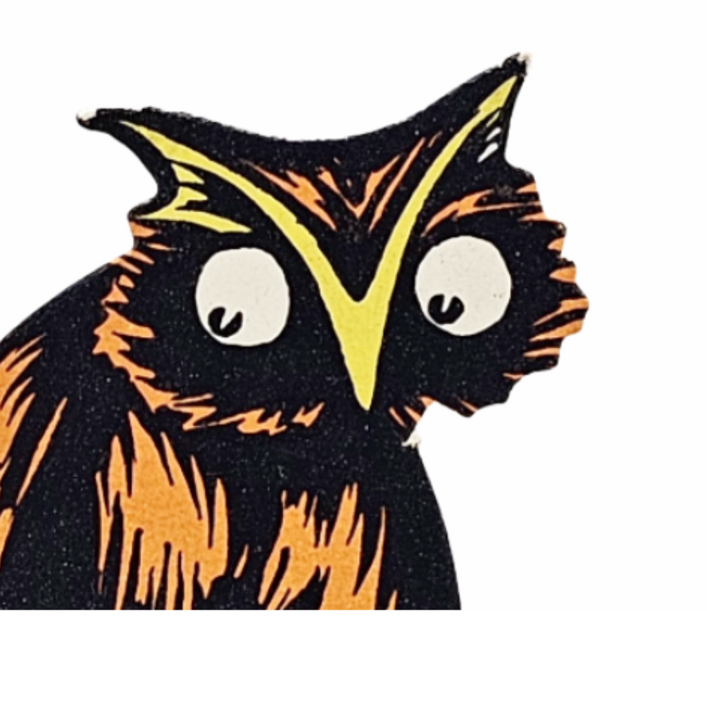 Rare 1920s Art Deco Vintage Dennison Halloween Die Cut Place Card – Fortune Telling Owl
