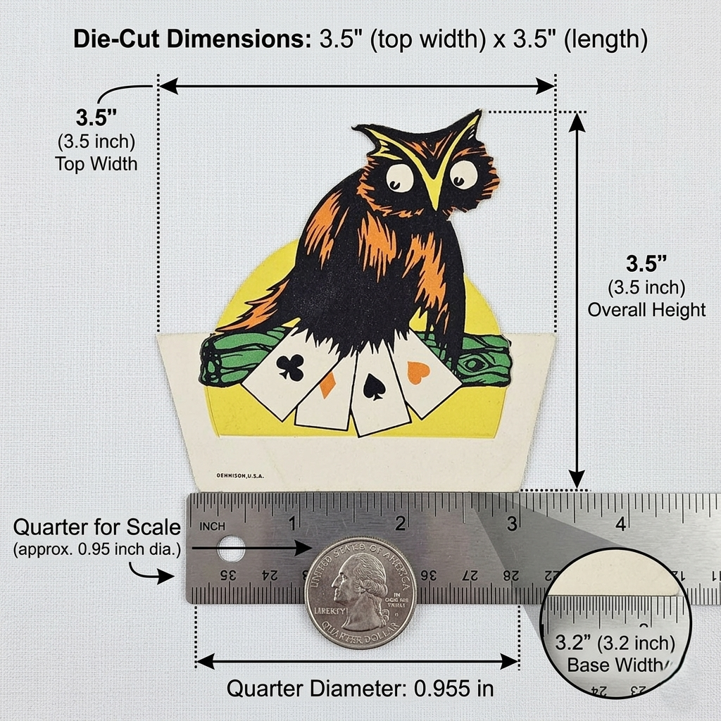 Rare 1920s Art Deco Vintage Dennison Halloween Die Cut Place Card – Fortune Telling Owl