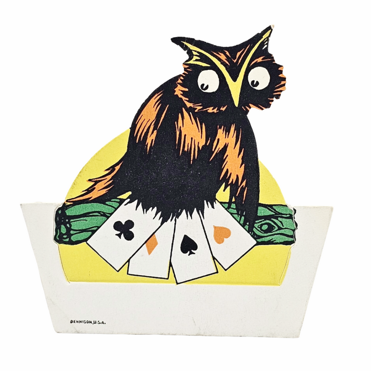 Rare 1920s Art Deco Vintage Dennison Halloween Die Cut Place Card – Fortune Telling Owl