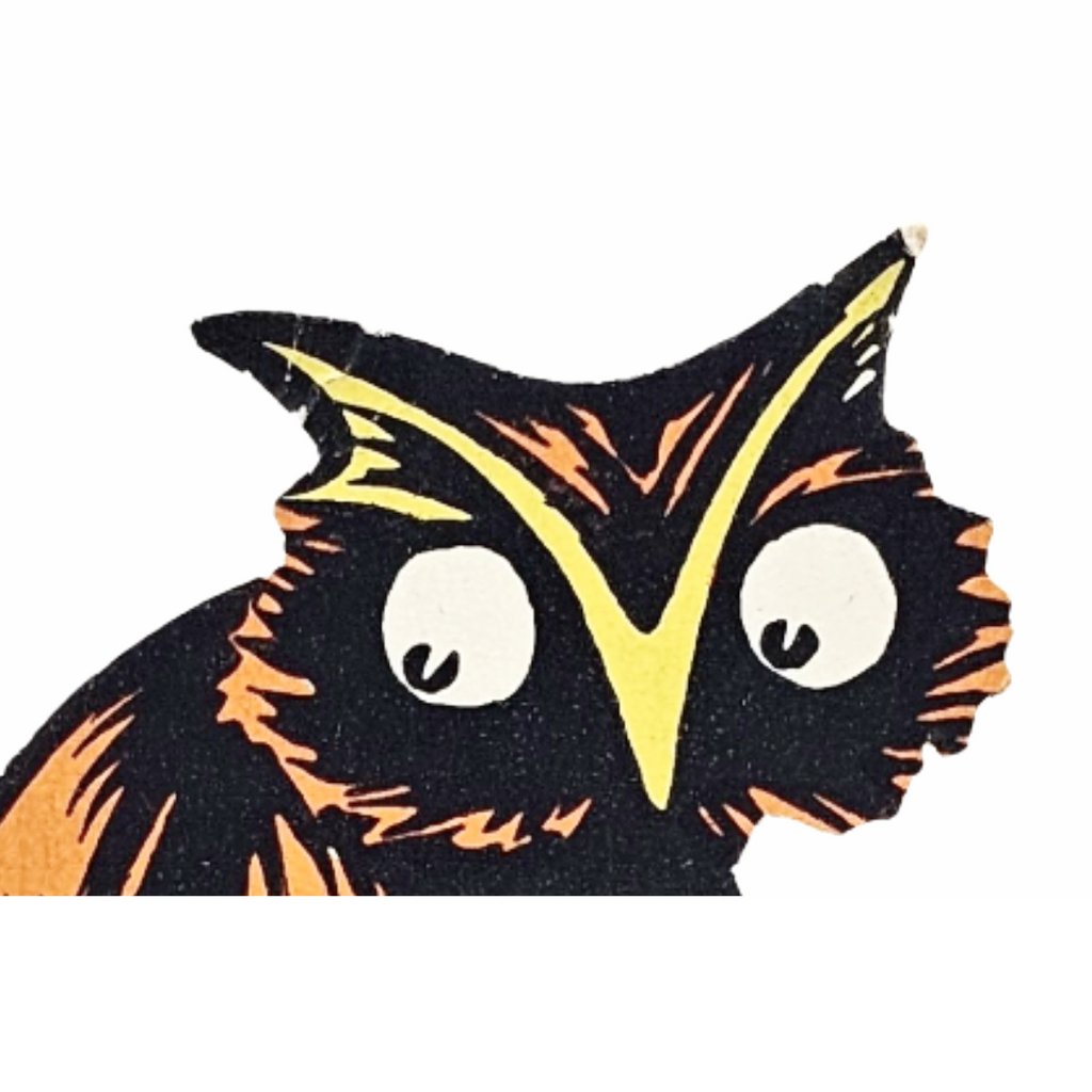 Rare 1920s Art Deco Vintage Dennison Halloween Die Cut Place Card – Fortune Telling Owl