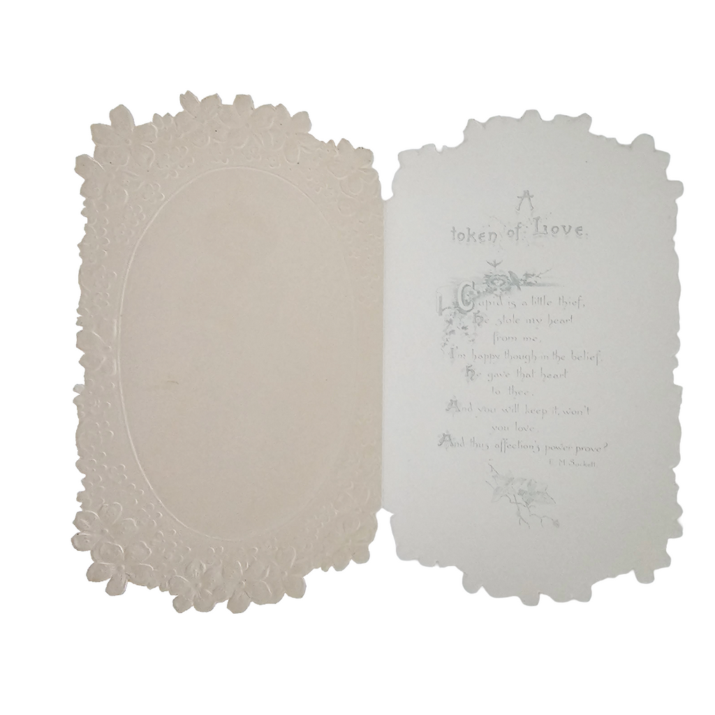 Antique German Heavy Die Cut Embossed Valentine's Card Bo Peep Girl  by Brundage