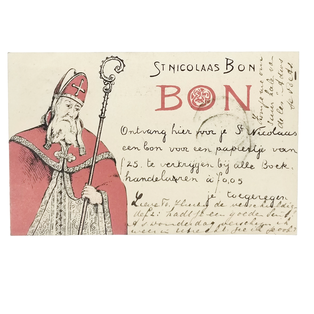 Antique Dutch Santa Sinterklaas Postcard 1900s | Vintage St. Nicolaas Bon Ephemera