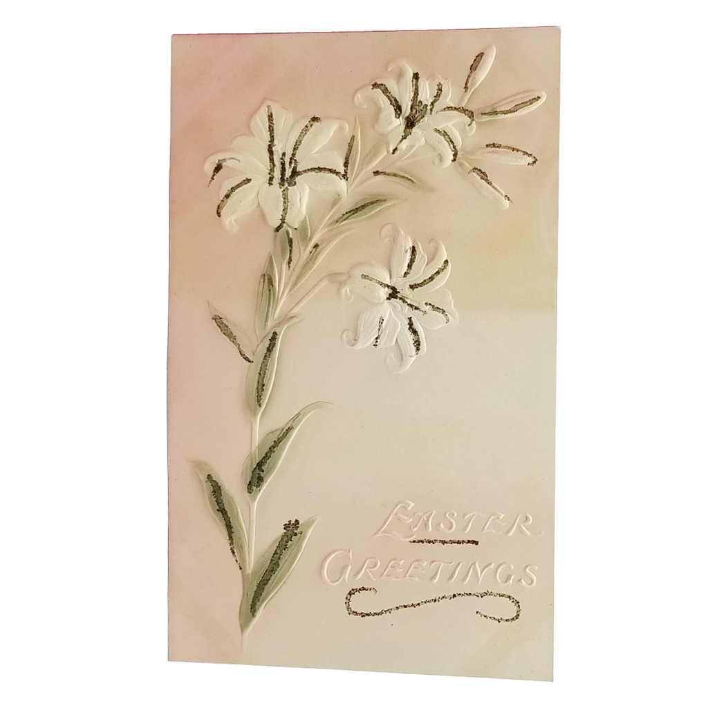 Easter Postcard White Lily Flower Applied Glitter Airbrush Style