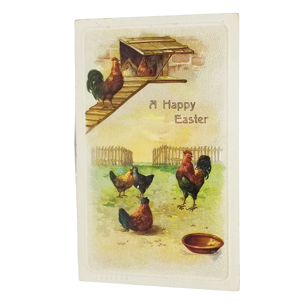 Easter Postcard Roosters & Hens on the Farm