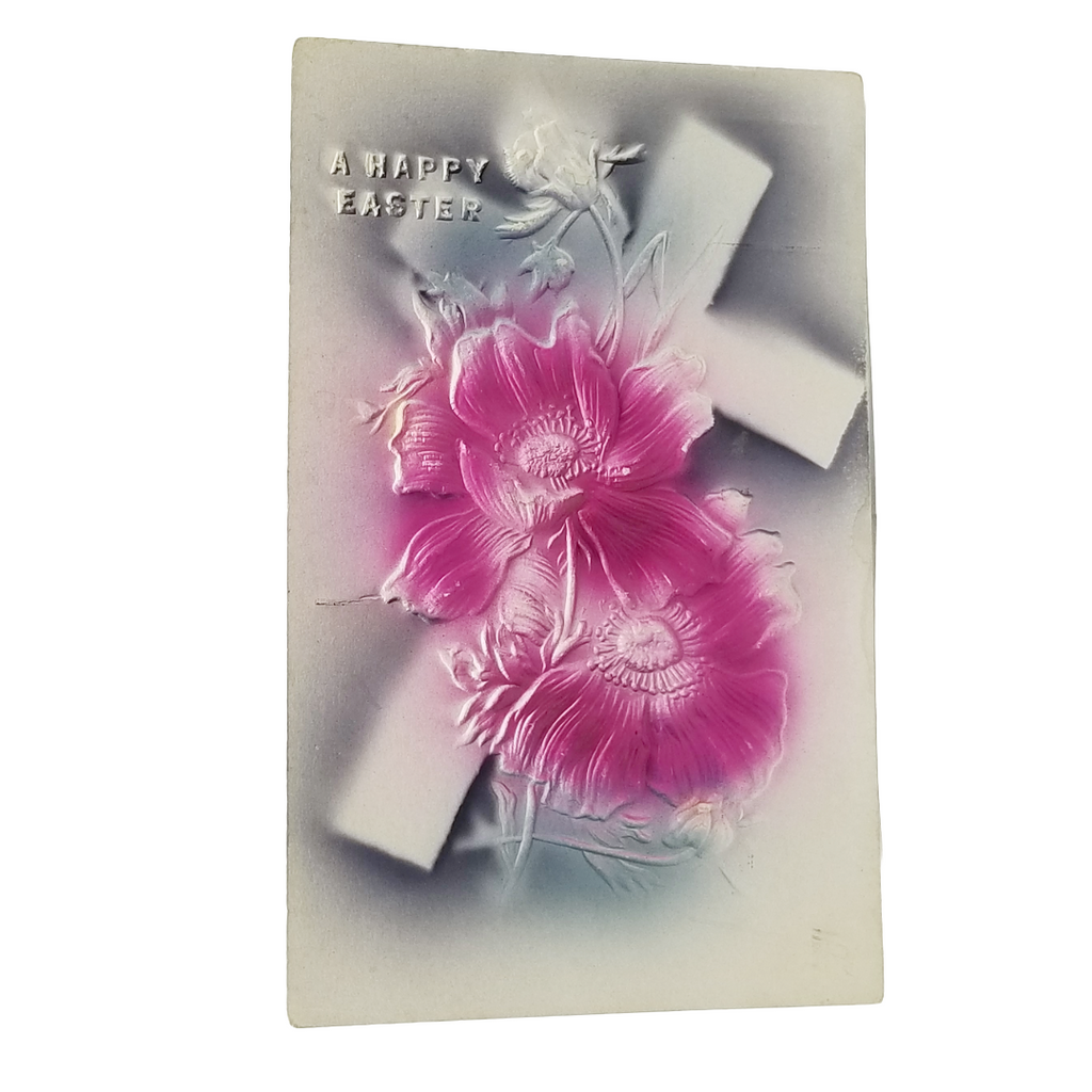 Easter Postcard Cross with Flowers Airbrush Style