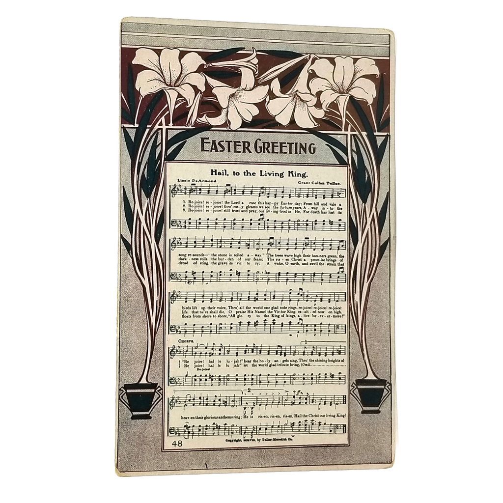 Easter Postcard Hail To Living King Lyrics Sheet Music with Flowers