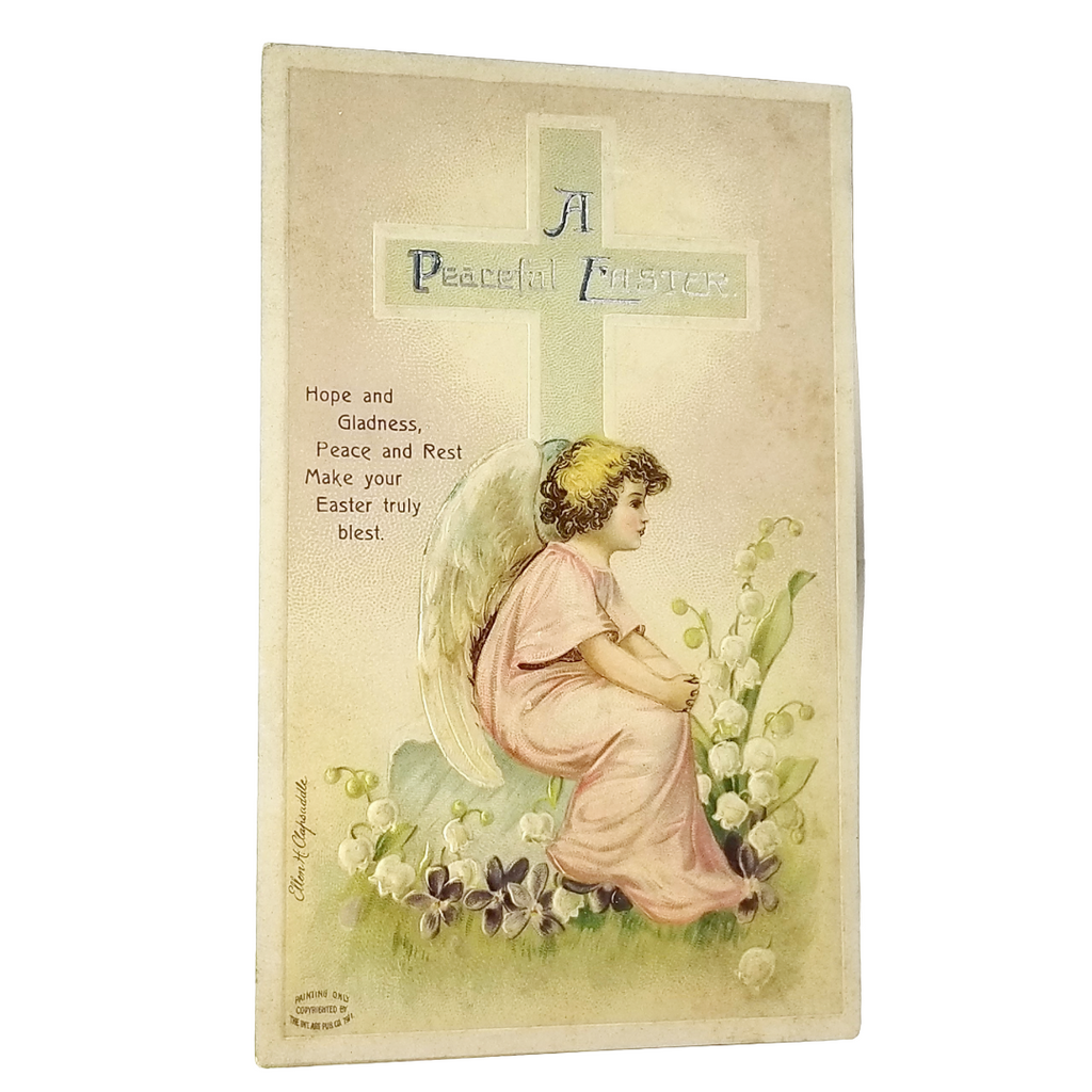 Easter Postcard Artist Clapsaddle Angel with Cross & Lily of Valleys Series 1264