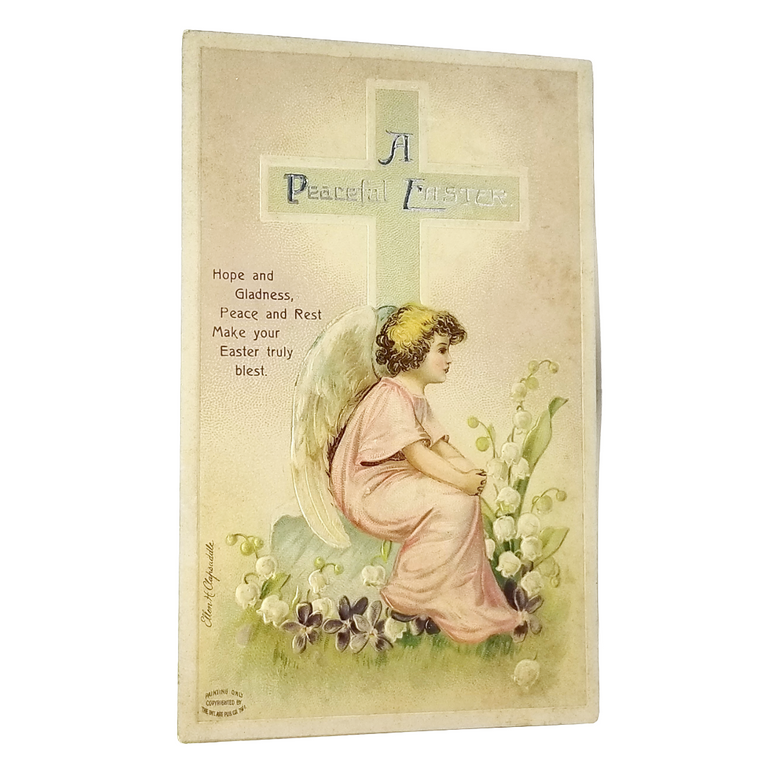 Easter Postcard Artist Clapsaddle Angel with Cross & Lily of Valleys Series 1264