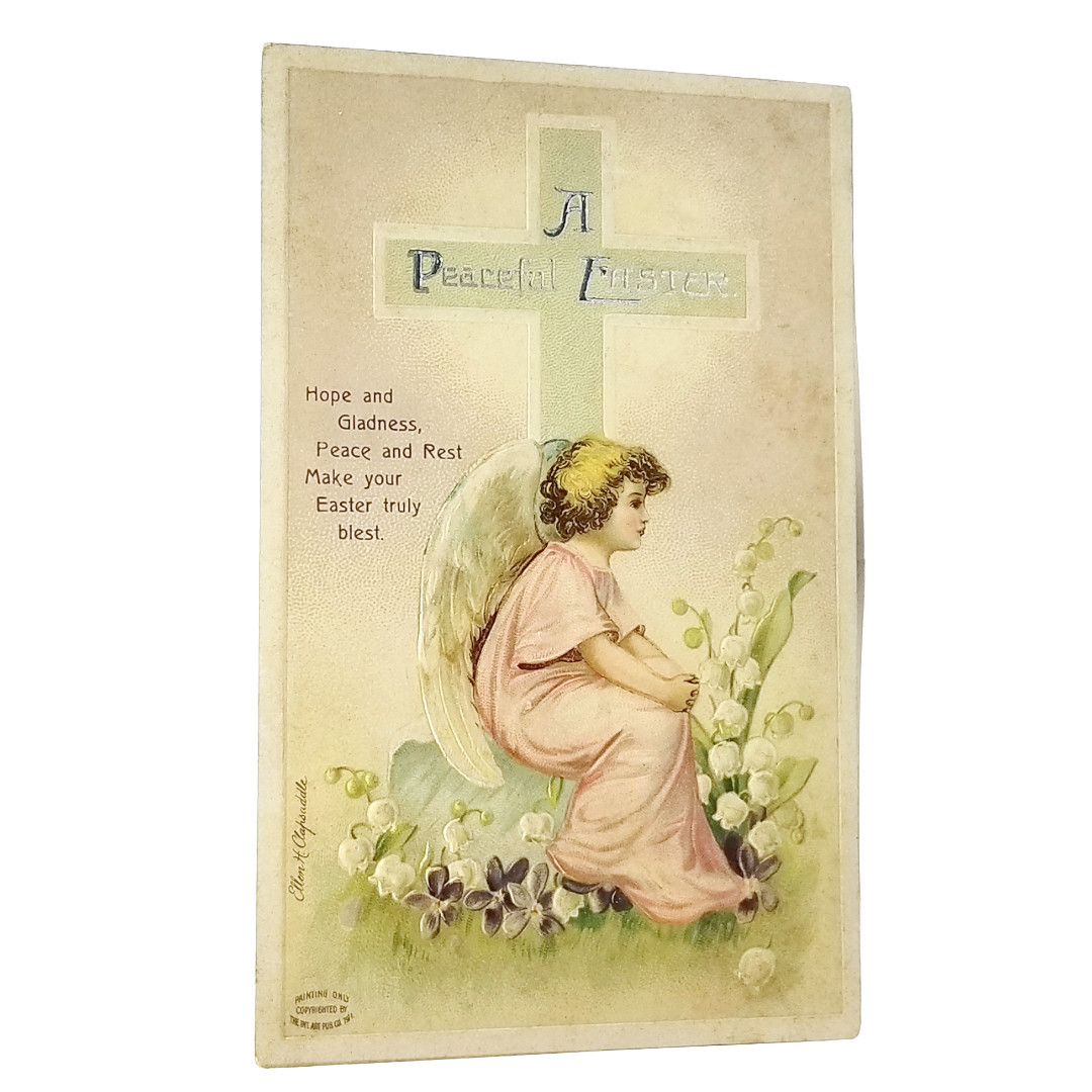 Easter Postcard Artist Clapsaddle Angel with Cross & Lily of Valleys Series 1264