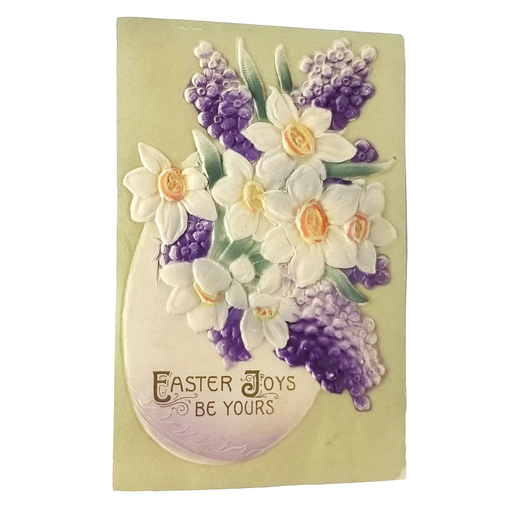 Easter Postcard Art Nouveau Style Heavy Embossed Airbrushed Egg of Flowers