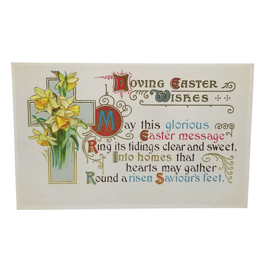 Easter Postcard Art Nouveau Style Daffodils with Cross
