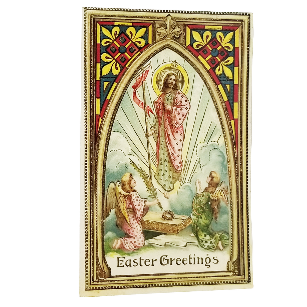 Easter Postcard Gold Embossed Jesus with Angels Gel Finish
