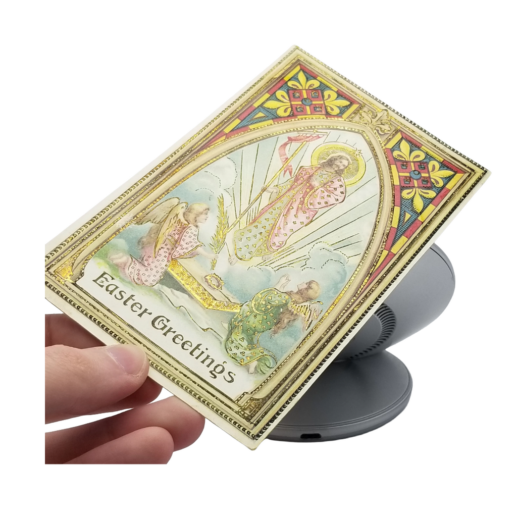 Easter Postcard Gold Embossed Jesus with Angels Gel Finish