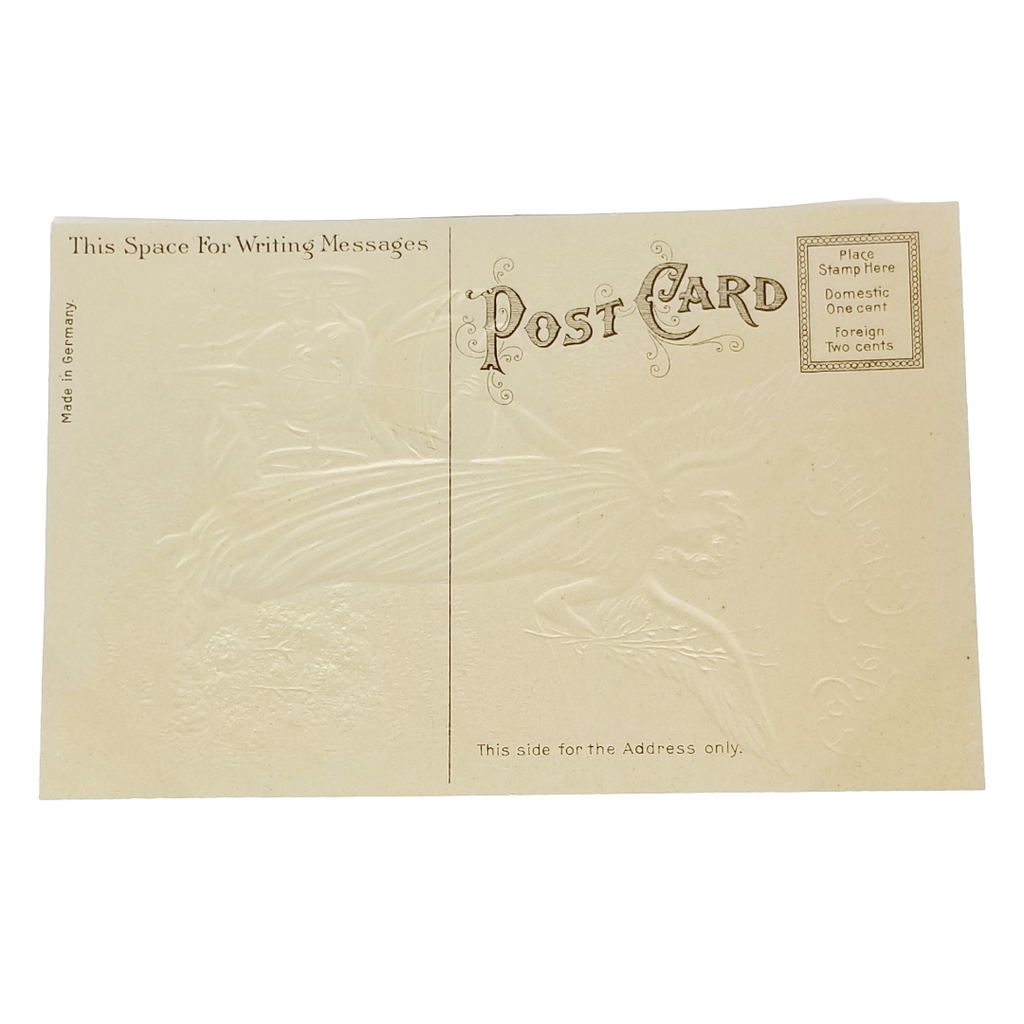 Easter Postcard Angel in Pink Gold w/ Lamb Pulling Egg Cart