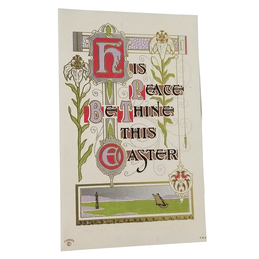 Easter Postcard Art Nouveau Flowers & Sailboats