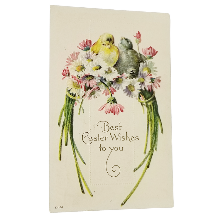 Easter Postcard Art Nouveau Style Birds Atop Spring Flowers