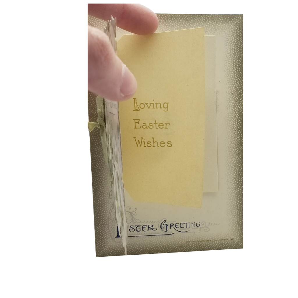 Easter Postcard Attached Mechanical Poem Booklet White Flower Front Winsch Publishing
