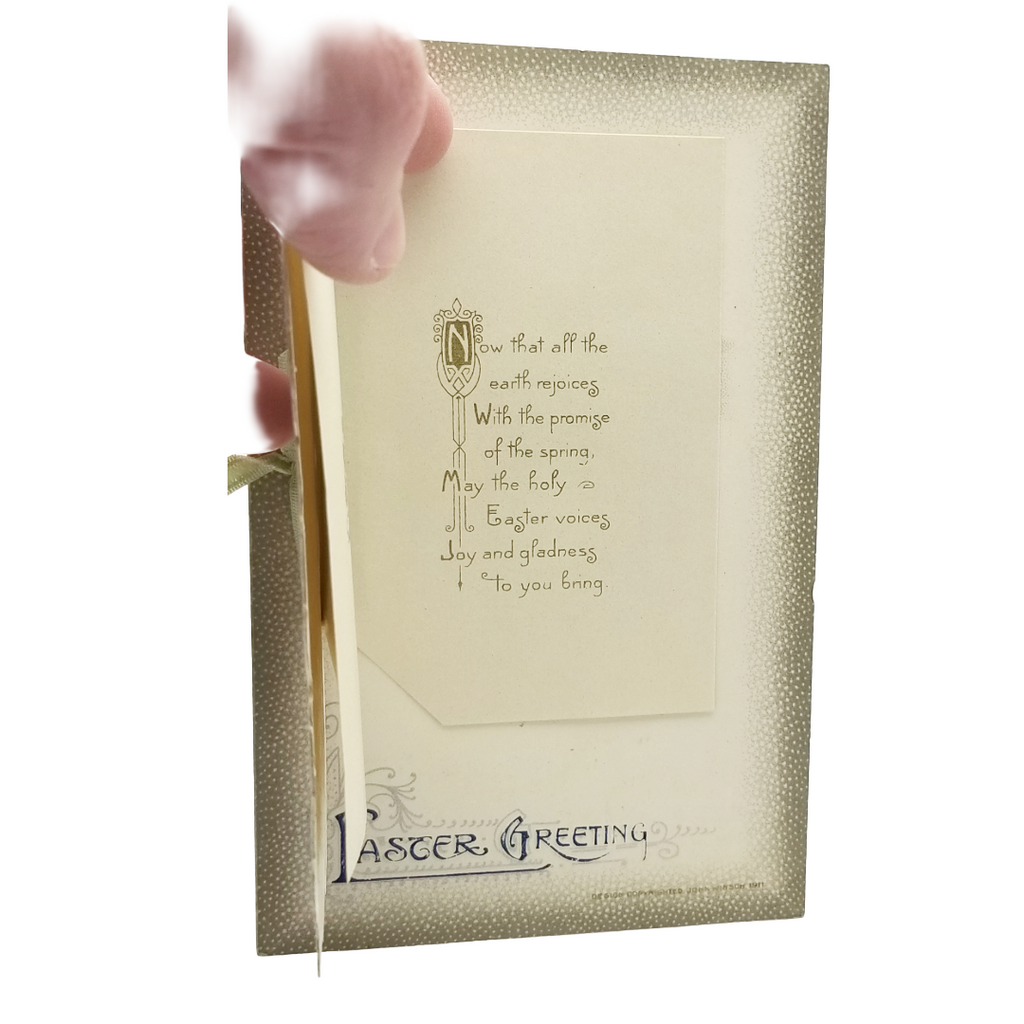 Easter Postcard Attached Mechanical Poem Booklet White Flower Front Winsch Publishing