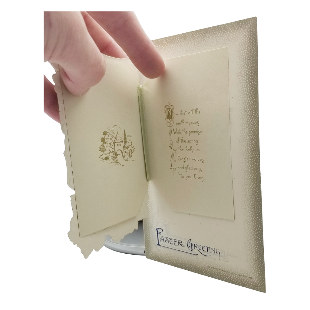 Easter Postcard Attached Mechanical Poem Booklet White Flower Front Winsch Publishing